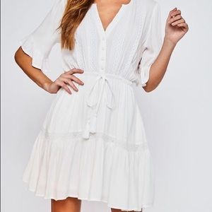 button up belted ruffle dress